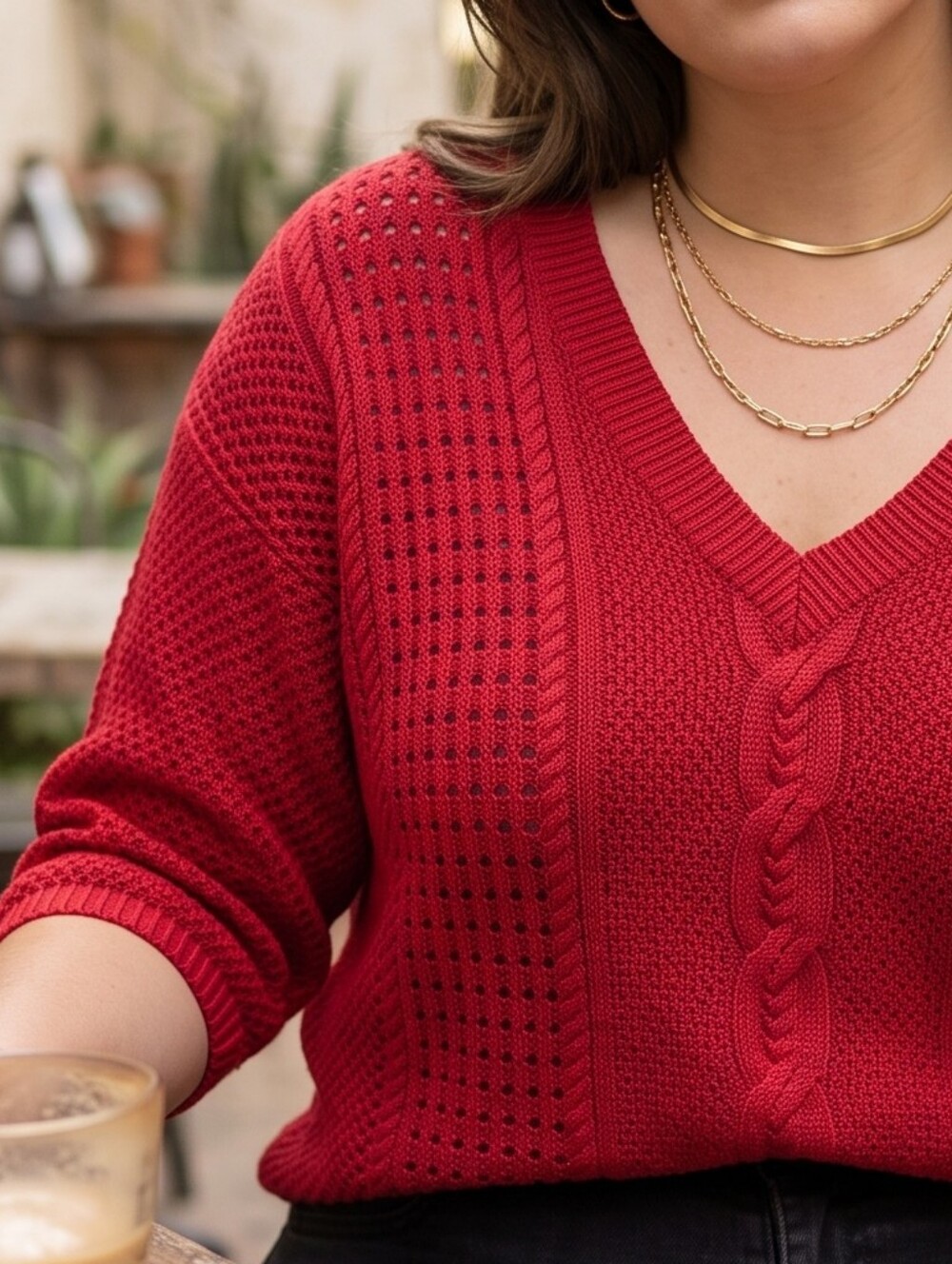 Torrid Red Cable Knit V-Neck Wool Blend Sweater Whimsigoth Dark Academia Boho